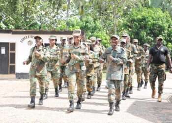 The Second Cohort of the PK Amoabeng Leadership  Scholar Program at a parade  at the Achiase Jungle Warfare School
