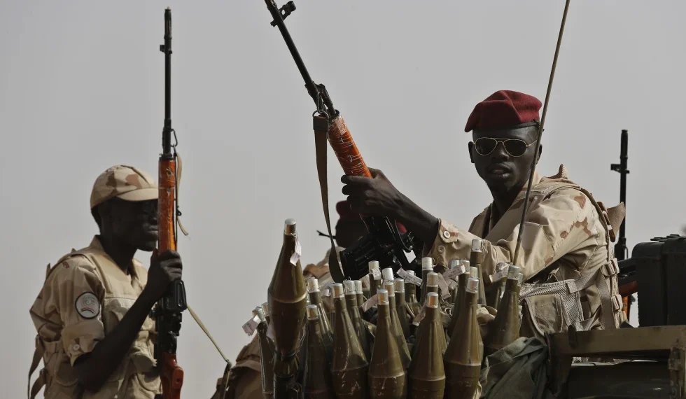 Sudanese soldiers from the Rapid Support Forces unit secure the area in the East Nile province, Sudan