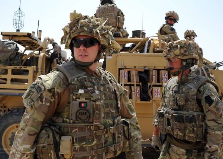 Personnel of 51 Squadron RAF Regiment on a security patrol around the perimter of Camp Bastion, Afghanistan.