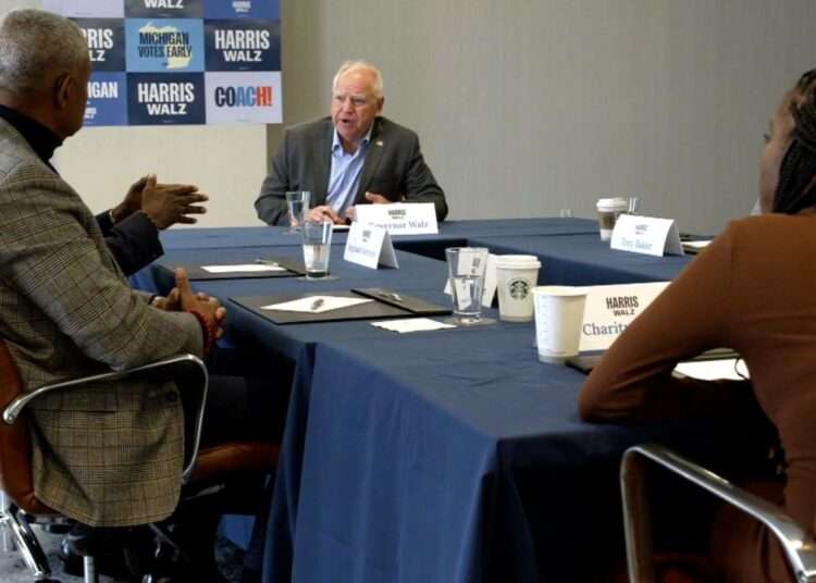 Walz Joins Black Voters Roundtable In Detroit 1 Minnesota Gov. Tim Walz speaks to Black voters at a roundtable in Detroit on Friday, November 1, 2024.