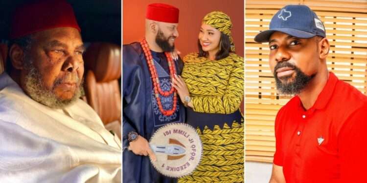 KOK Quizzes Linc Edochie on Yul Edochie's Second Wife 1 Pete Edochie, Yul Edochie with his wife, Judy Austin, and Linc Edochie