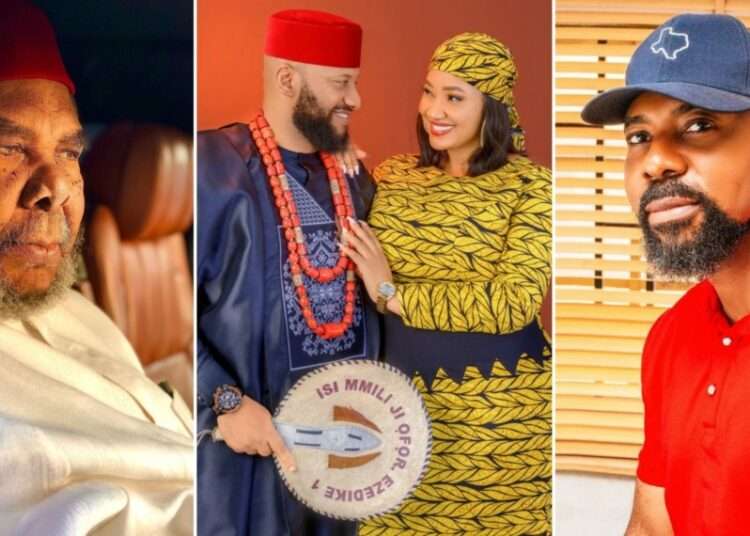 Pete Edochie, Yul Edochie with his wife, Judy Austin, and Linc Edochie