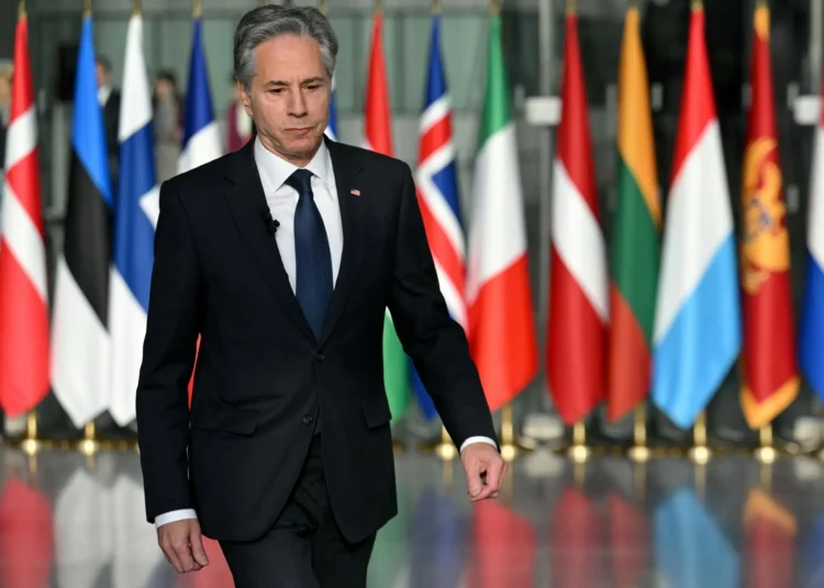 US Secretary of State Antony Blinken arrives for a press briefing following a North Atlantic Council Meeting at NATO's headquarters in Brussels, Belgium, November 13, 2024.