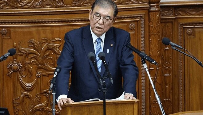 Japanese Prime Minister Delivers Policy Speech 1 Prime Minister Shigeru Ishiba delivers a policy speech in the Lower House.