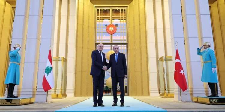 Turkey, Lebanon To Cooperate On Syria 1 President Recep Tayyip Erdoğan and Lebanese Prime Minister Najib Mikati shake hands at the Presidential Complex, Ankara, Dec. 18, 2024.