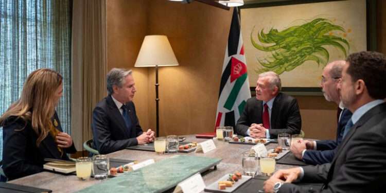 U.S. Secretary of State, Antony Blinken meets with Jordan's King Abdullah in Aqaba, Jordan in this handout released December 12, 2024.