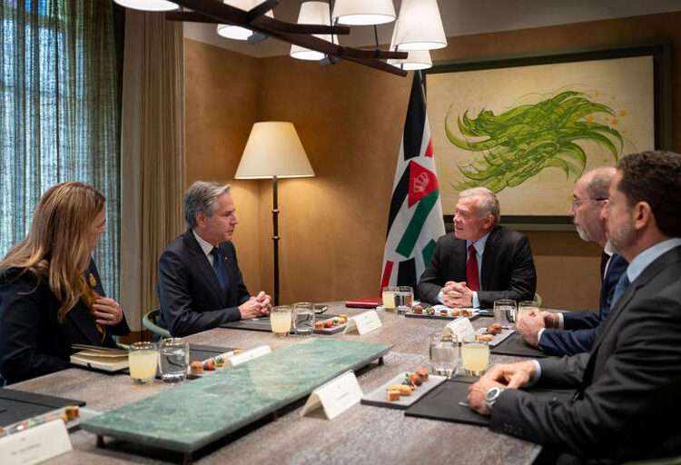 Blinken Meets With King Abdullah 1 U.S. Secretary of State, Antony Blinken meets with Jordan's King Abdullah in Aqaba, Jordan in this handout released December 12, 2024.
