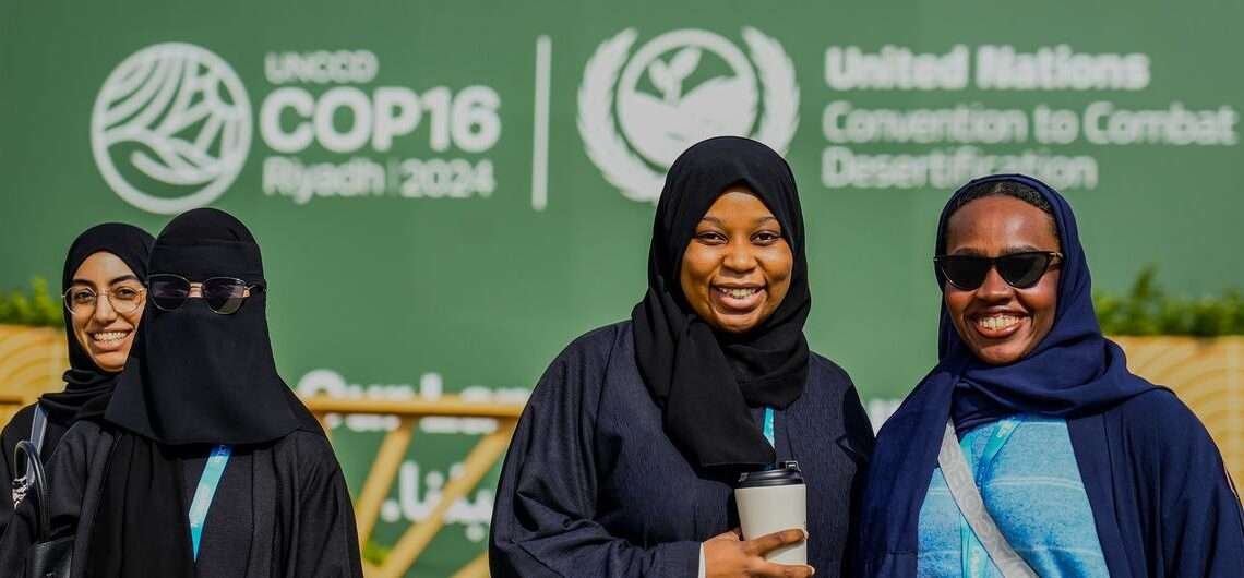 Delegates arrive on the first day of the COP16 desertification conference in Riyadh, Saudi Arabia.