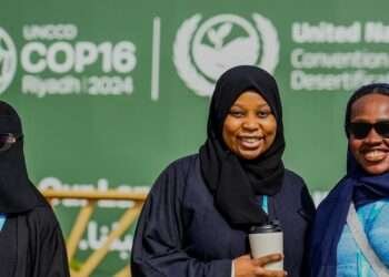 Delegates arrive on the first day of the COP16 desertification conference in Riyadh, Saudi Arabia.