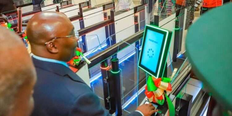 Vice President Dr Mahamudu Bawumia at the commissioning of the E-gate system at KIA