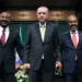 Turkish President Recep Tayyip Erdogan, center, poses with Somali President Hassan Sheikh Mohamud, right, and Ethiopian Prime Minister Abiy Ahmed, left