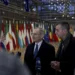 Hungary's Interior Minister, Sandor Pinter speaks to the media.