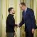 President of Ukraine, Volodymyr Zelenskyy shakes hands with Friedrich Merz, Chairman of the Christian Democratic Union party and Leader of the CDU/CSU opposition faction in the German Bundestag.