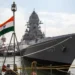 A general view of the INS Mormugao (D67) stealth guided missile destroyer during a media preview at the Naval Dockyard in Mumbai, India.
