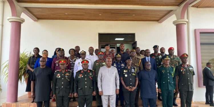 President John Dramani Mahama in a picture with the various heads of securities services