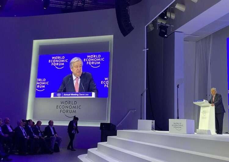 The UN Secretary-General António Guterres addresses the World Economic Forum in Davos, Switzerland.
