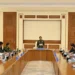Myanmar's military leader, Min Aung Hlaing(center) during a meeting with the National Defence and Security Council in the capital Naypyidaw on Friday, January 31, 2025.
