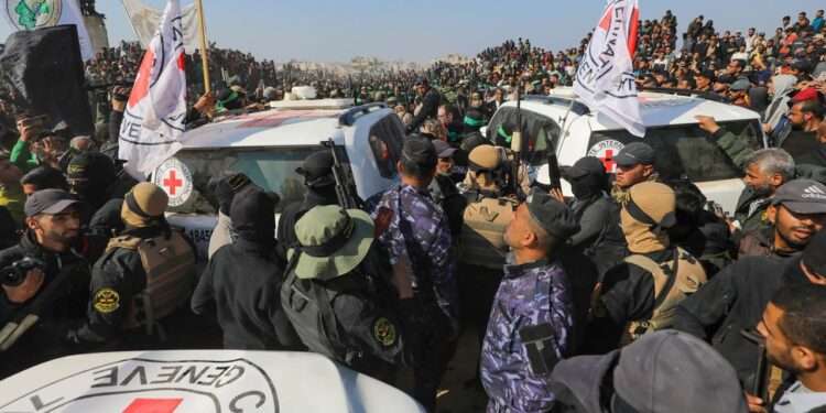 Arbel Yehoud is handed over to the Red Cross amid chaotic scenes in Khan Younis, Gaza.