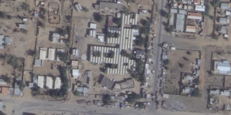 This satellite photo from Planet Labs PBC shows the Saudi Teaching Maternal Hospital, center, in El Fasher, Sudan, Saturday, Jan. 25, 2025.