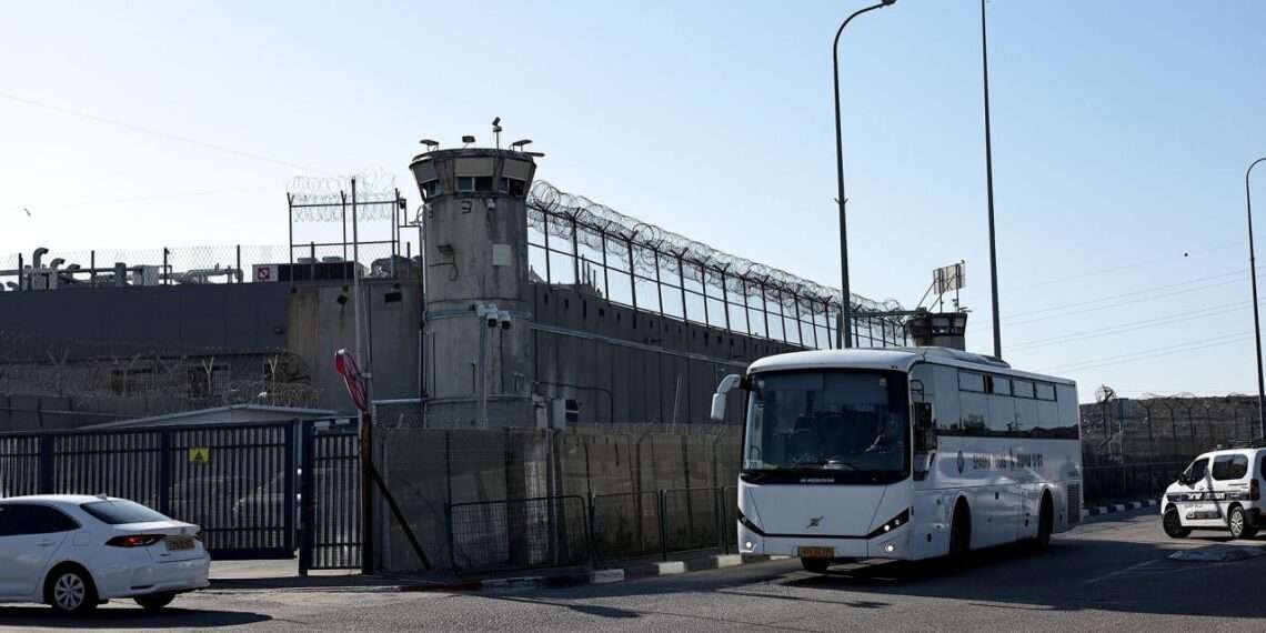 Israel Releases Palestinian Prisoners After Delay 1 A coach waits outside the military prison of Ofer in Israeli-occupied West Bank.