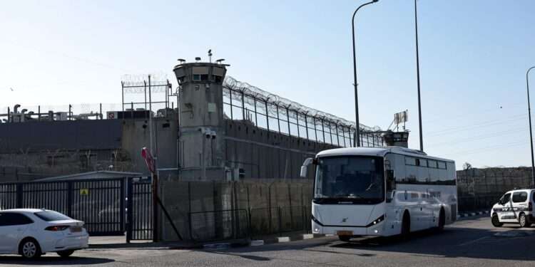 A coach waits outside the military prison of Ofer in Israeli-occupied West Bank.