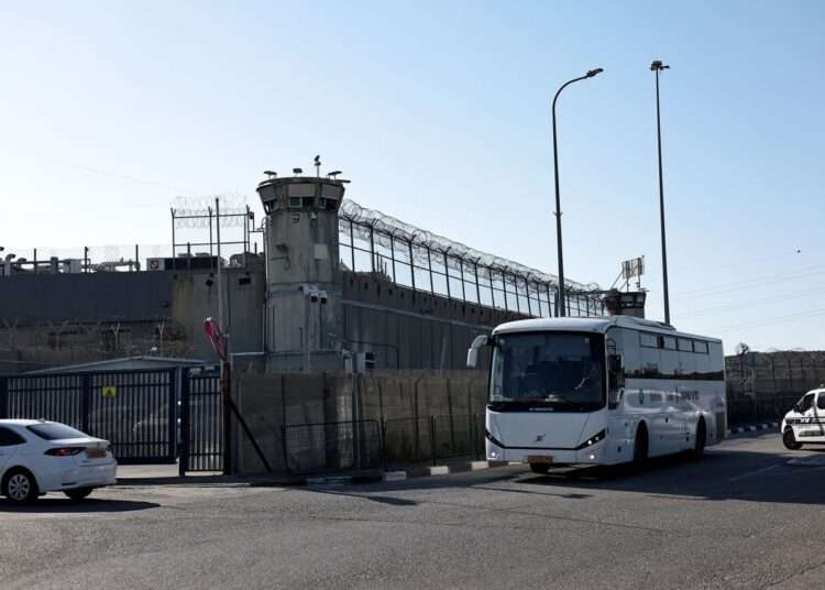 A coach waits outside the military prison of Ofer in Israeli-occupied West Bank.