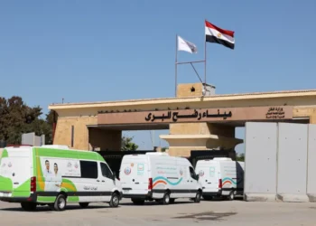 Ambulances drive as the Rafah border crossing between Egypt and the Gaza Strip reopens, amid a ceasefire between Israel and Hamas, in Rafah, Egypt, February 1, 2025.