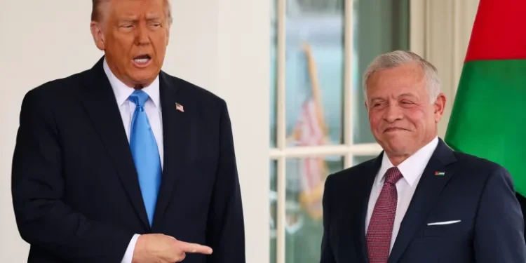 US President Donald Trump meets with Jordan's King Abdullah at the White House in Washington, DC, on February 11, 2025.