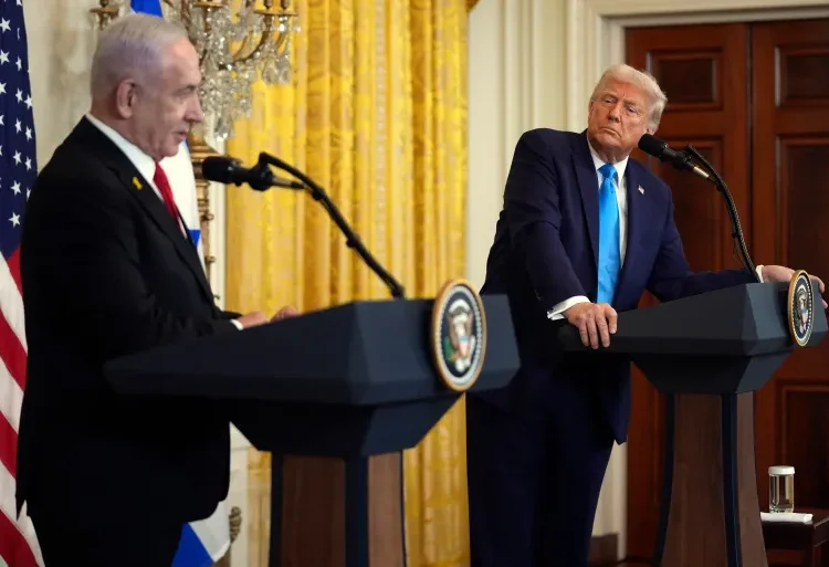 Trump Proposes Makeover By US Takeover Of Gaza 1 US President Donald Trump and Israel's Prime Minister Benjamin Netanyahu speak during a news conference in the East Room of the White House in Washington, DC.