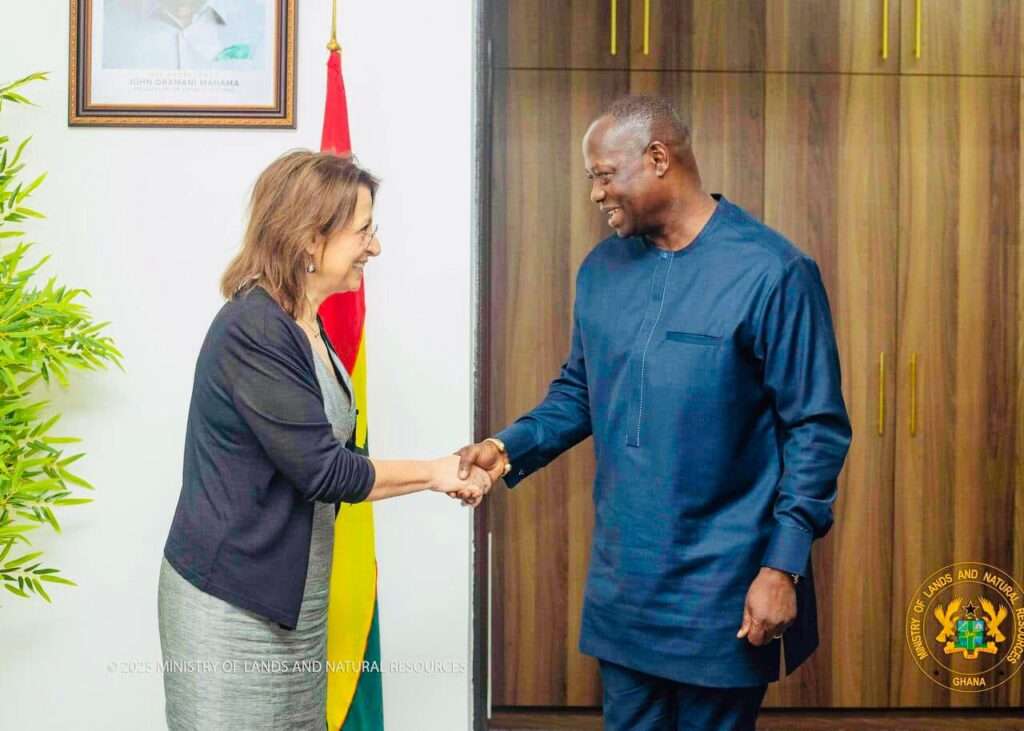 Consul General of Greece in Accra, Marianna Gavriel shake hands with Ghana’s Minister for Lands and Natural Resources, Hon. Emmanuel Armah-Kofi Buah