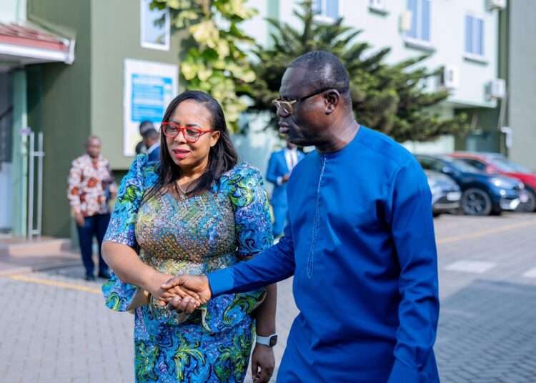 Linda Ocloo, Greater Regional Minister (left) meets with Joseph Siaw Agyepong, CEO of Zoomlion (right)