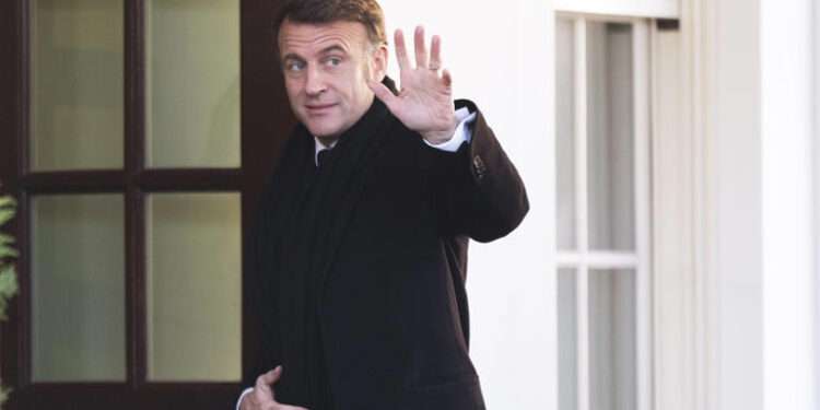 French President, Emmanuel Macron, arrives at the White House, Monday, Feb. 24, 2025, in Washington.
