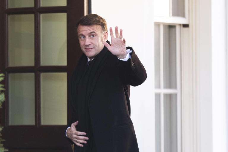 French President, Emmanuel Macron, arrives at the White House, Monday, Feb. 24, 2025, in Washington.