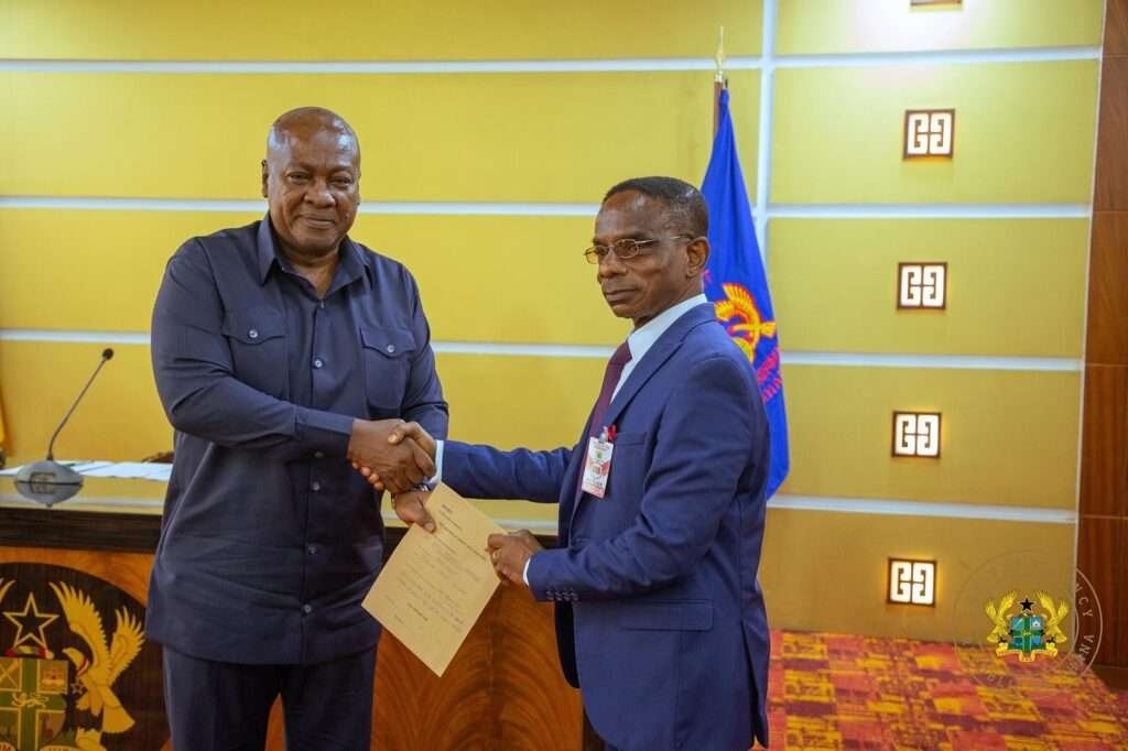 President John Dramani Mahama with Johnson Akuamoh Asiedu, Auditor General of Ghana, Asset Declaration