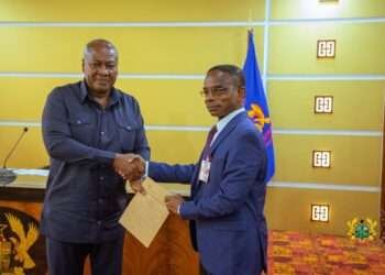 President John Dramani Mahama with Johnson Akuamoh Asiedu, Auditor General of Ghana, Asset Declaration