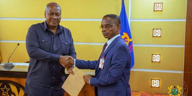 President John Dramani Mahama with Johnson Akuamoh Asiedu, Auditor General of Ghana, Asset Declaration