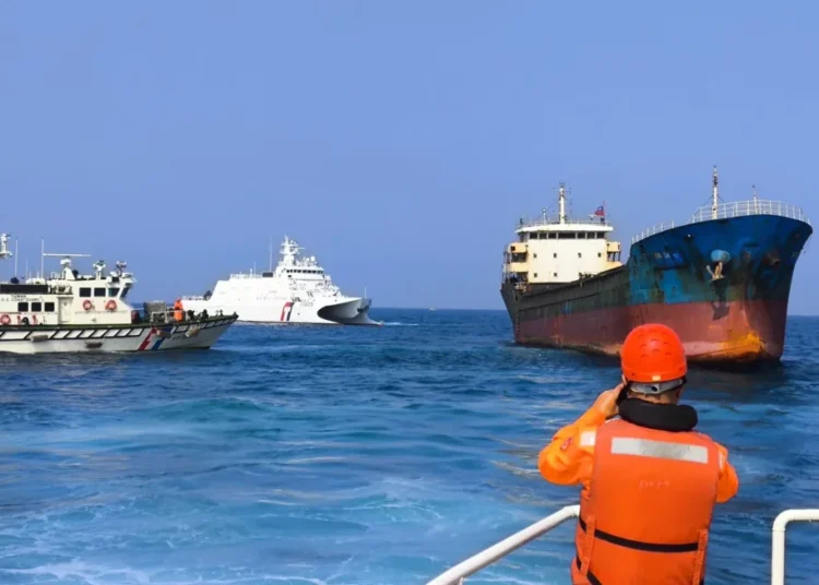 Taiwan's coast guard intercepts a cargo ship suspected of damaging an undersea cable connecting Taiwan to its outlying Penghu Islands on February 25, 2025.