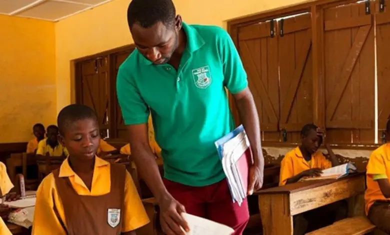 Teacher inspecting student assignment