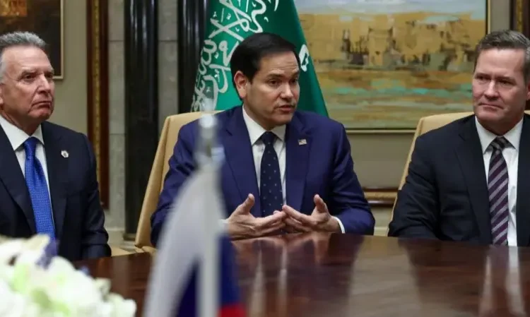 US Secretary of State Marco Rubio (centre) alongside Middle East envoy Steve Witkoff and National Security Advisor Mike Waltz.