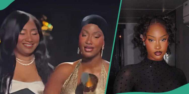 Tems with Her mother on Grammys stage