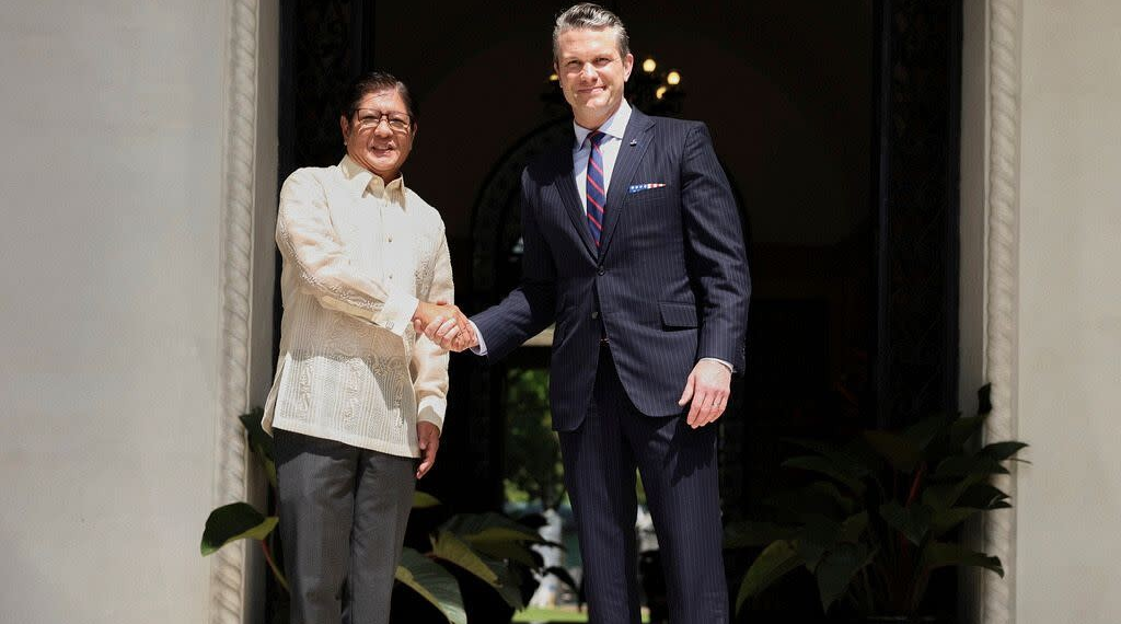 US Defence Secretary, Pete Hegseth shakes hands with Philippine President, Ferdinand Marcos Jr.