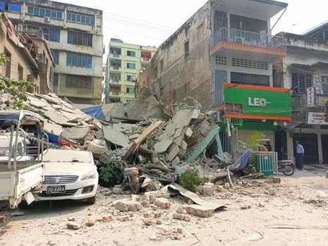 This photo taken on March 28, 2025 shows a damaged building after an earthquake in Mandalay, Myanmar. 