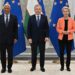 European Council president António Costa, Uzbekistan president Shavkat Mirziyoyev and European Commission head Ursula von der Leyen as EU Urged Not To Overlook Human Rights At First Central Asia Summit