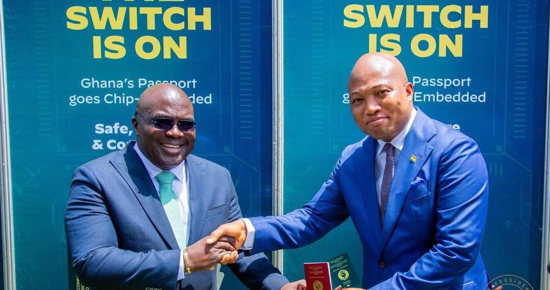 Ghana Switches to New Chip-Embedded Passport with Far-Reaching Reforms 1 Hon. Julius Debrah recieves his chip-embedded passport from Hon. Samuel Okudzeto Ablakwa, Minister of Foreign Affairs