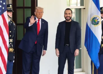 US President Donald Trump welcomes El Salvador’s President Nayib Bukele at the White House in Washington, DC