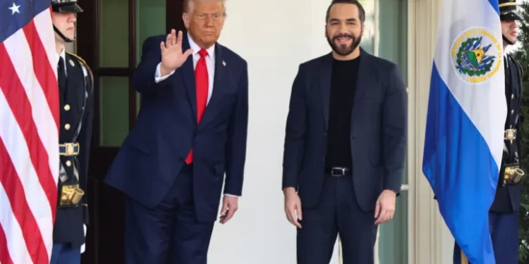 US President Donald Trump welcomes El Salvador’s President Nayib Bukele at the White House in Washington, DC