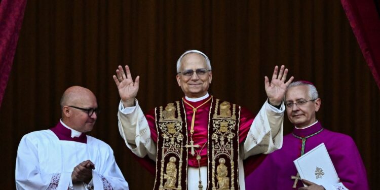 Newly elected Pope Leo XIV appears on the balcony of St. Peter's Basilica.