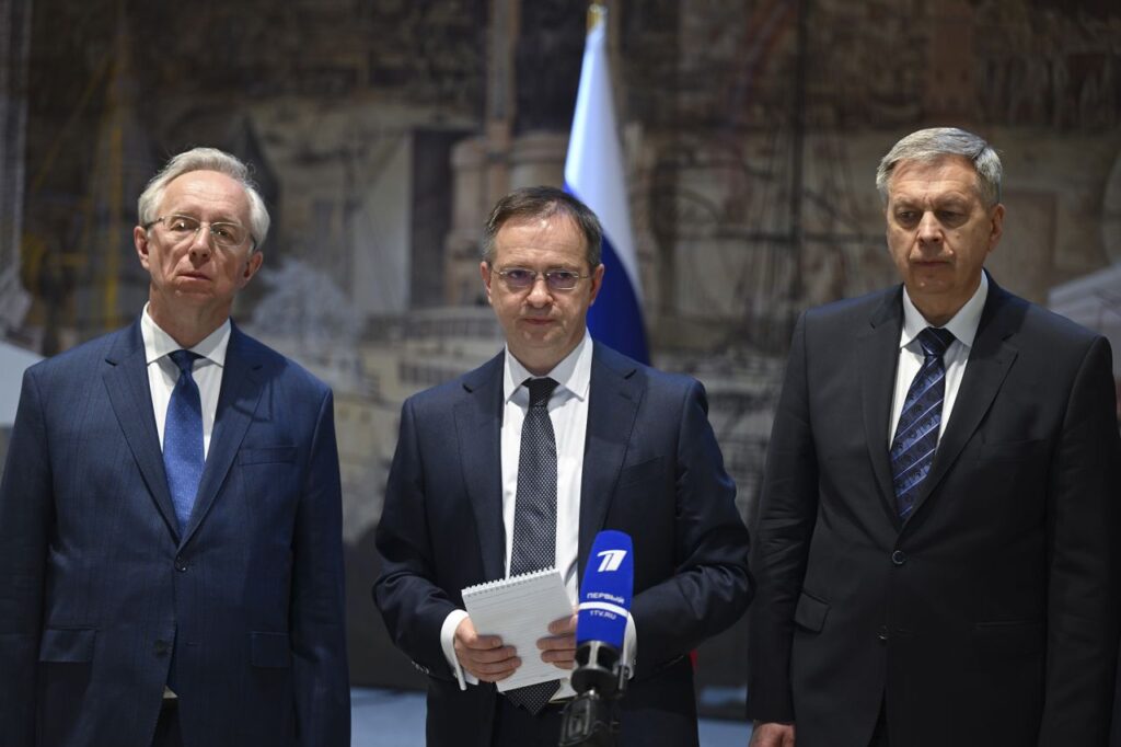 Russia And Ukraine Agree To Prisoner Swap 3 Vladimir Medinsky, center, Counselor to Russian President Putin and Head of the Russian delegation at the negotiations in Istanbul, speaks to press after the trilateral meeting on Friday as Russia And Ukraine Agree To Prisoner Swap