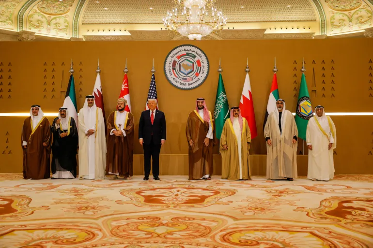 Qatari Emir Sheikh Tamim bin Hamad Al Thani, US President Donald Trump, Saudi Crown Prince Mohammed bin Salman and Bahrain’s King Hamad bin Isa Al Khalifa were among those to attend a group photo session of GCC leaders in Riyadh, Saudi Arabia, on May 14, 2025, as Trump Address GCC-US Summit