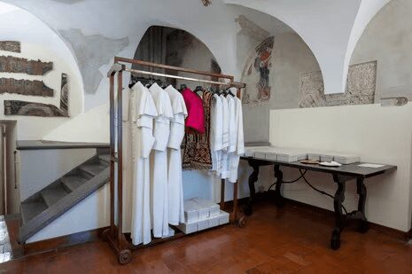 A view of the "Room of Tears" with the different sizes of the dress that the new Pope will wear as new Pope elected.